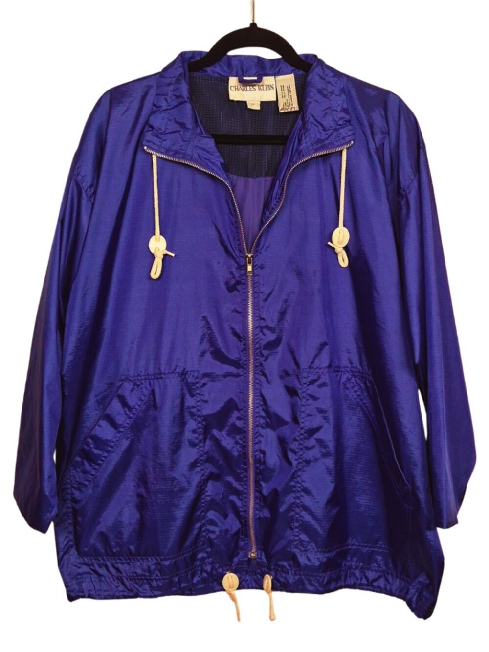 CHARLES KLEIN Windbreaker Jacket Purple Blue Lightweight Retro Zipper Front M